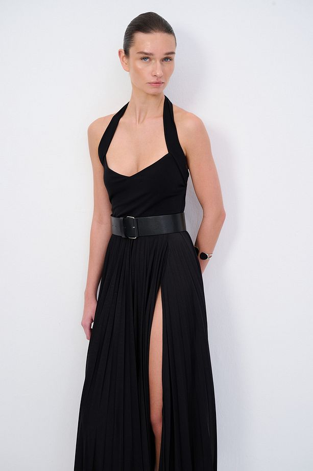 Moda Tutkusu Kemerli Piliseli Örme Elbise - 5