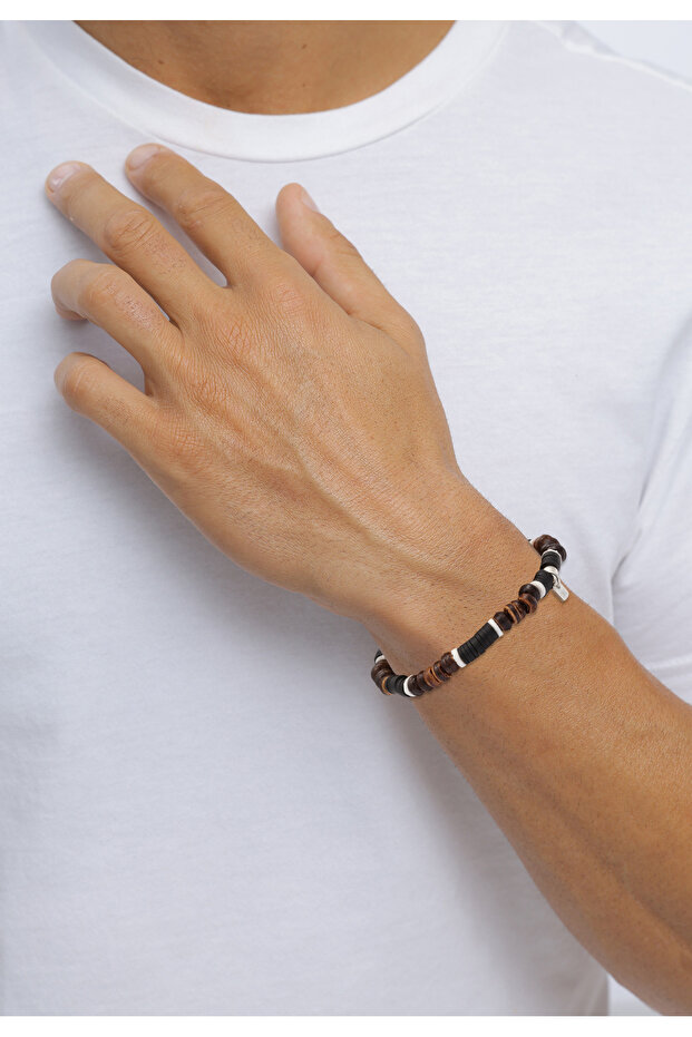 Náramek Pánský náramek Heishi korálky Hnědé 925 Sterling Silver Léto / Pláž 19 cm - 5