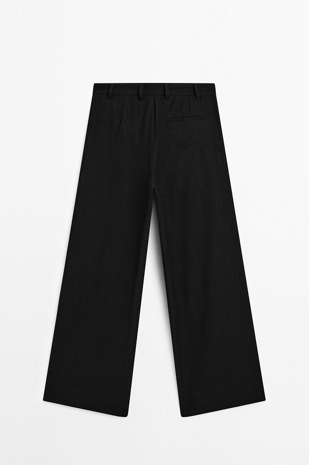 Keten karışımlı pensli straight fit pantolon - 8