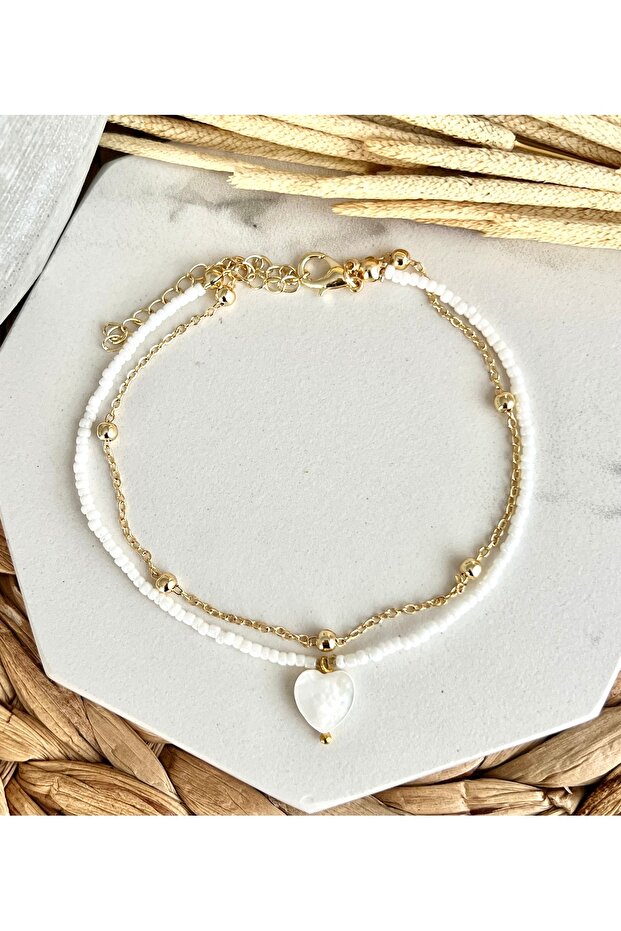 Kalpli Beyaz Boncuklu Halhal - 1