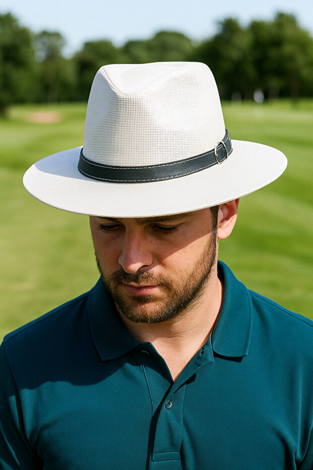 Straw Men's Cowboy Hat with Belt Detail