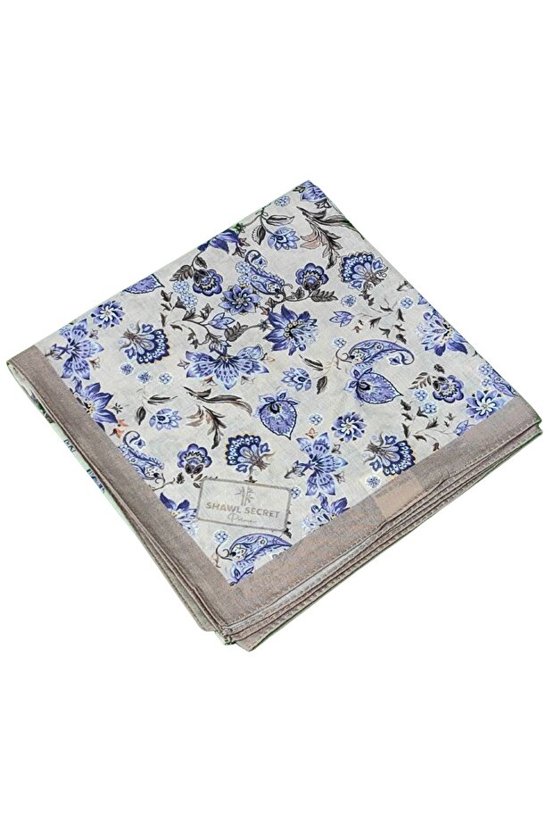 وشاح منقوش بالزهور من القطن الفاخر مقاس 90 × 90 سم
