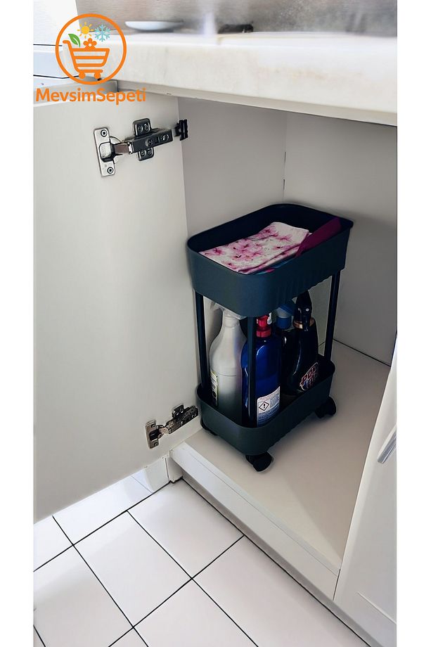 Banyo & Mutfak Için Tekerlekli Dar Alan Organizeri - 2 Katlı Deterjan & Tuvalet Kağıtlık Rafı - 3