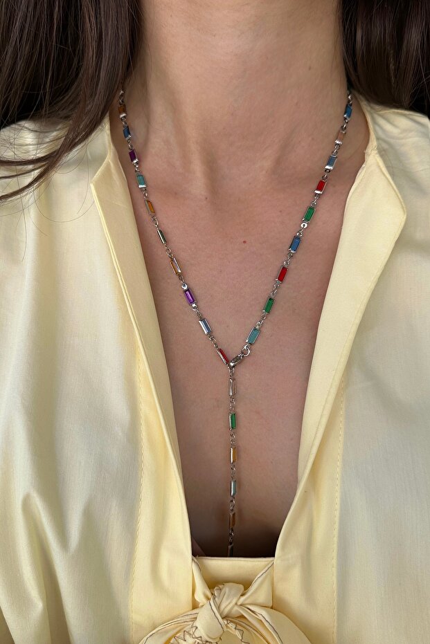 Renkli Taşlar Model Y Kolye - 1