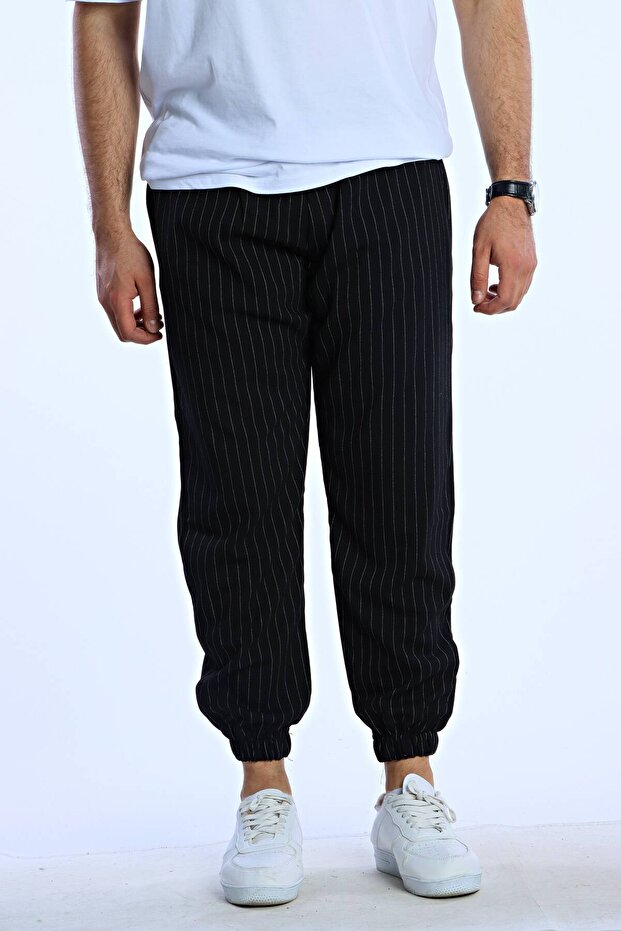 Marco Leg Elastic Striped Jogger Black