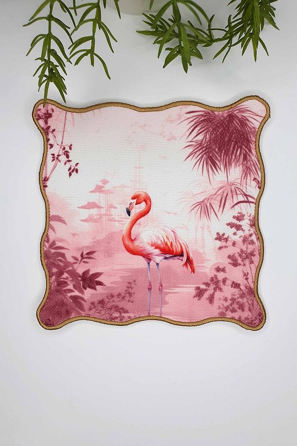 Egzotik Orman ve Flamingo Tasarımlı Nakış Kenar Kokteyl Peçetesi 1 Adet - 1
