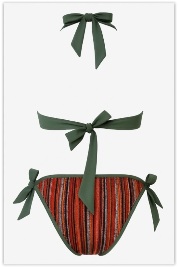 Set de bikini multicolor texturat și dantelat - 2