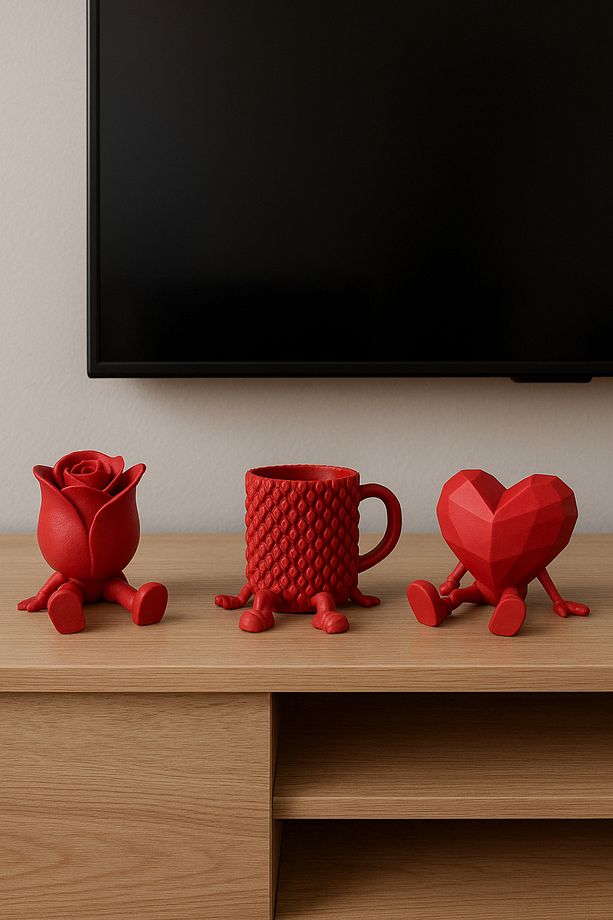 Dekoratif Kalp Gül Ve Kahve Figürü Kahve Sever Obje 3'lü Set 9 X 7 Cm - 4