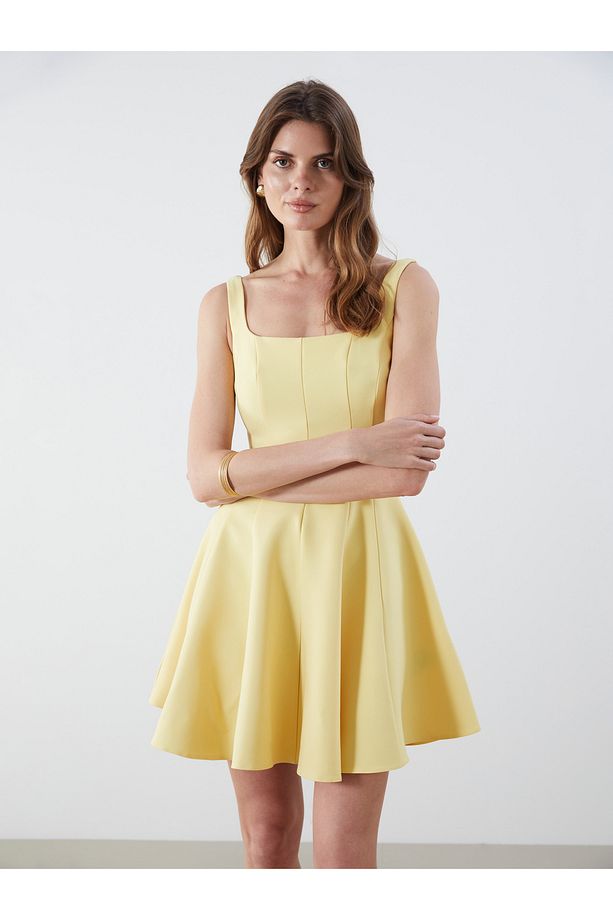 Kare Yaka Peplum Mini Elbise - 2