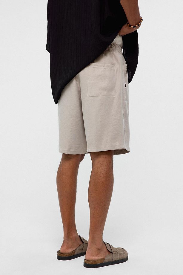 Oversize Modal Kumaş Bermuda Şort Bej - 4