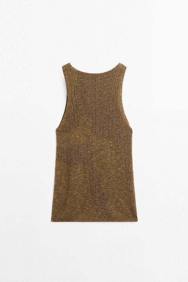 İşlemeli triko halter yaka top - 8