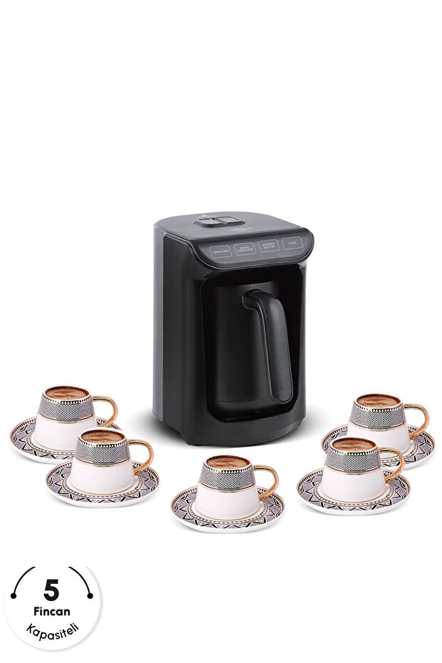 Türkische Kaffee- und Kaffeemaschine von Hatır Embrde, glänzend schwarz, 5 Tassen Fassungsvermögen, viel Schaum - 4