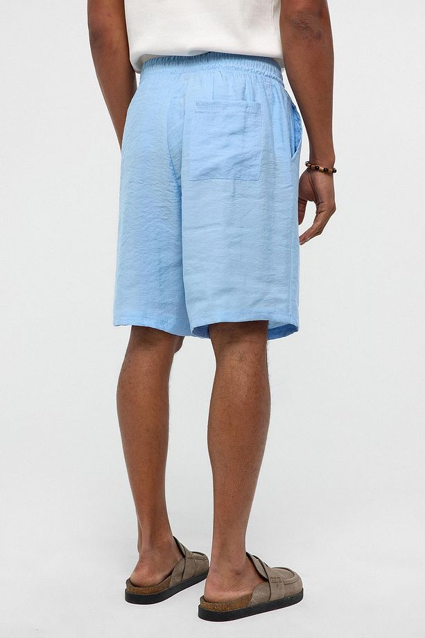 Oversize Modal Kumaş Bermuda Şort Mavi - 4