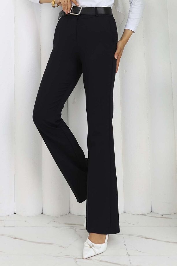 Kemerli İspanyol Paça Pantolon Siyah 6538 - 5