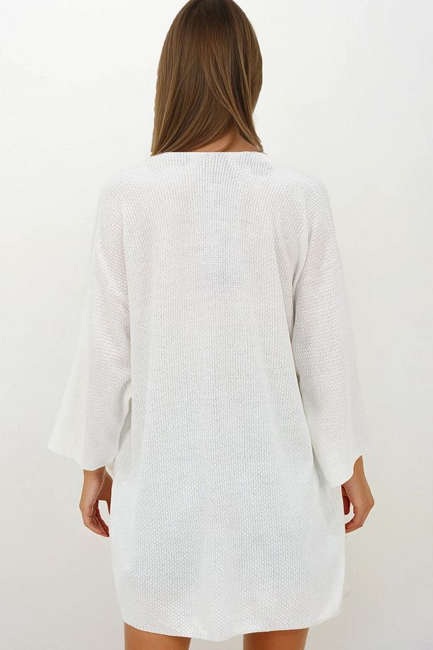 Kadın Ekru Oversize Uzun Triko Hırka Vs00252 - 4