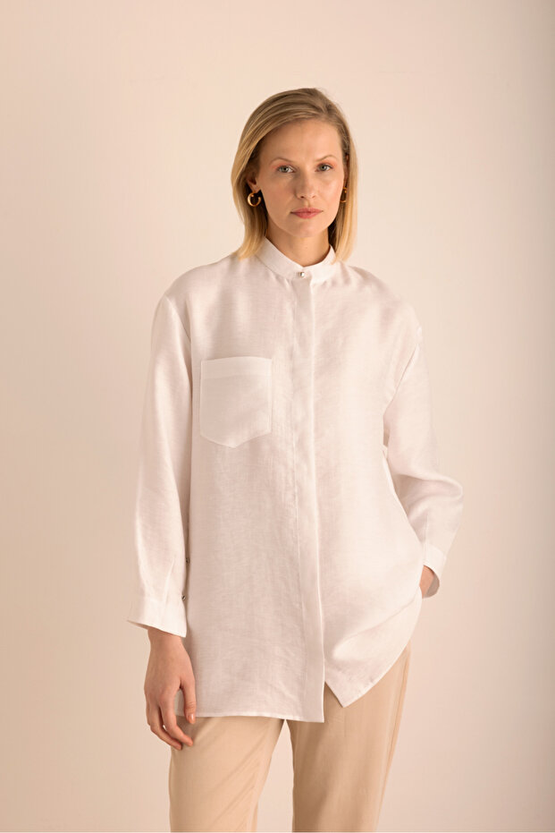 Hakim Yaka Keten Bluz - 1