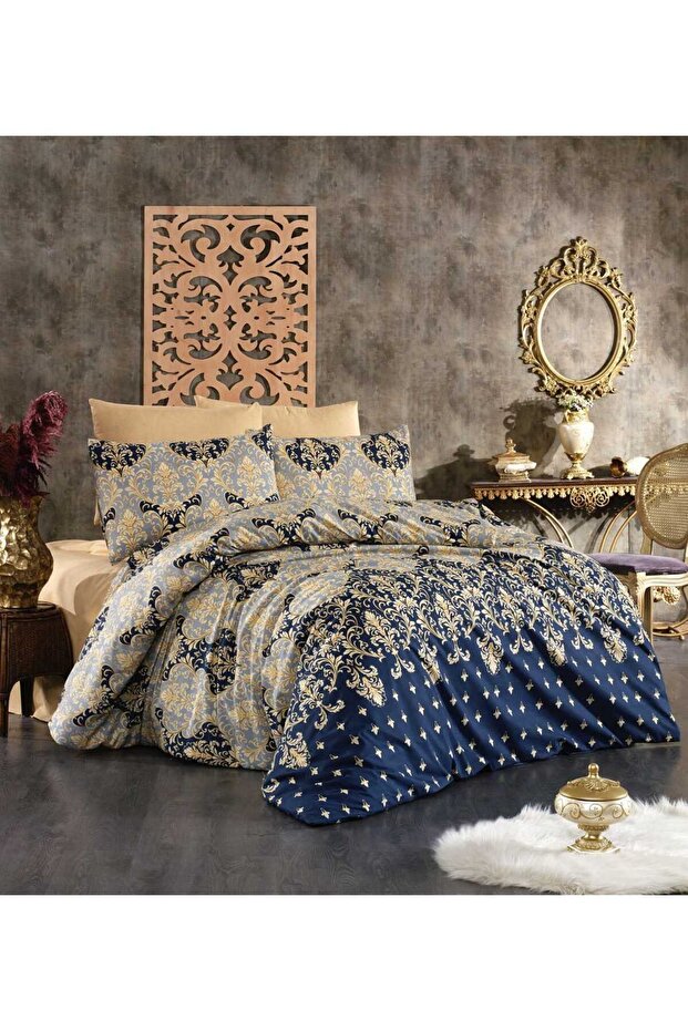Double Personal Osmanli Pattern Bed Sheet Embedded Duvet Cover Set