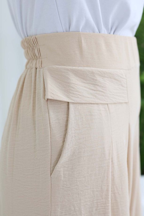 Geniş Paça Pileli Pantolon Taş Rengi 6718 - 4