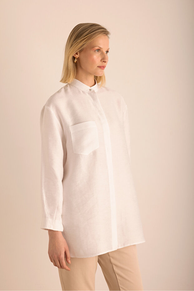 Hakim Yaka Keten Bluz - 3