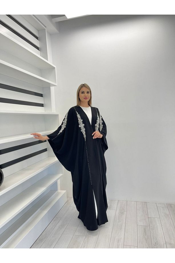 2469 KRİSTAL EL İŞİ TAŞ İŞLEMELİ YARASA MODEL ABAYA - 2