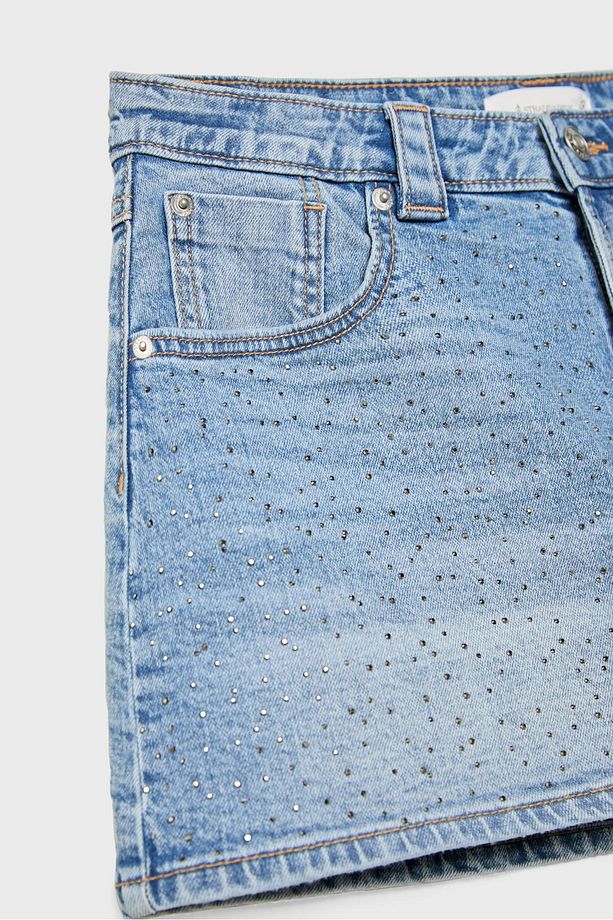 D62 Parlak Denim Şort Etek - 8