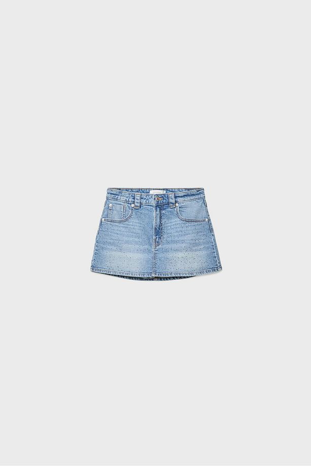 D62 Parlak Denim Şort Etek - 6