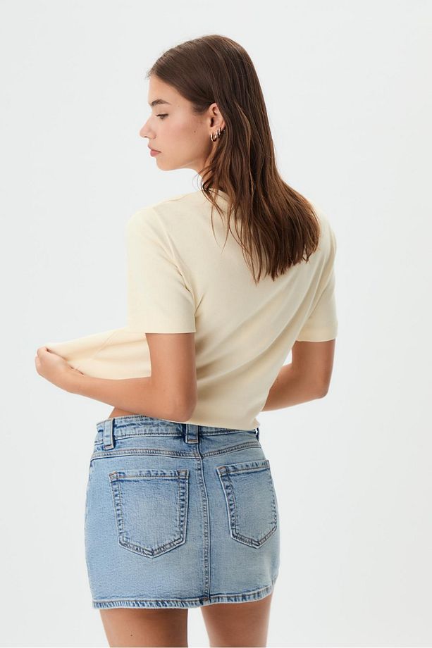 D62 Parlak Denim Şort Etek - 5