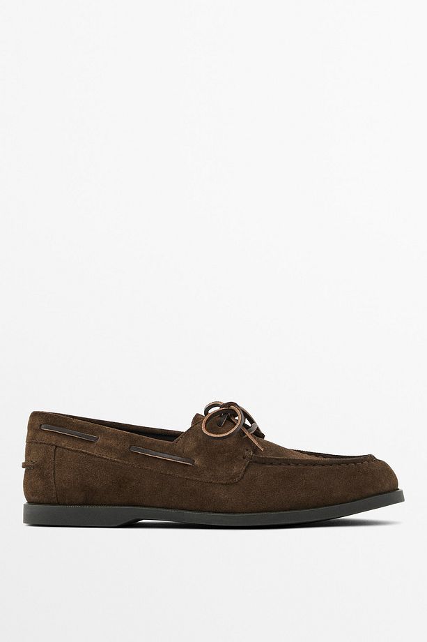 Split suede deck shoes with moc toe - 1