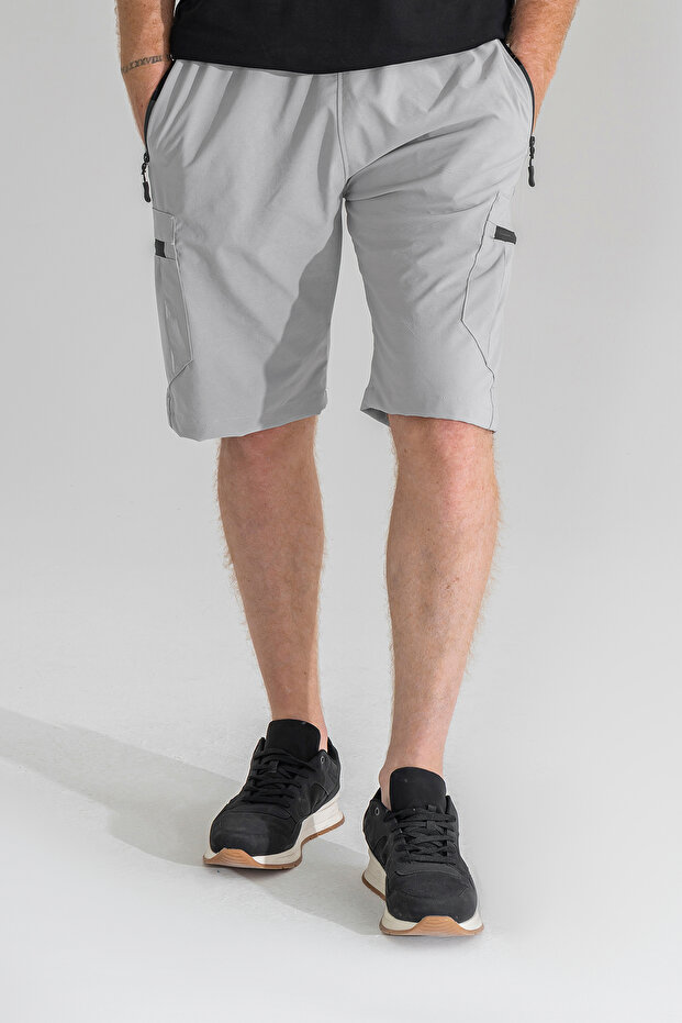 Men's Light Gray 5 Pocket Outdoor Cargo Capri Shorts Breathable Lycra Fabric