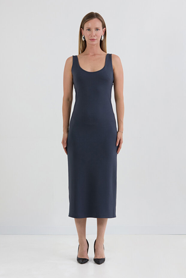 Basic Kalın Askılı Salaş Modal Elbise - 6