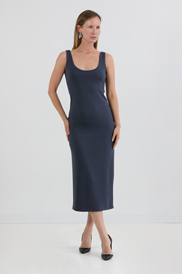 Basic Kalın Askılı Salaş Modal Elbise - 1