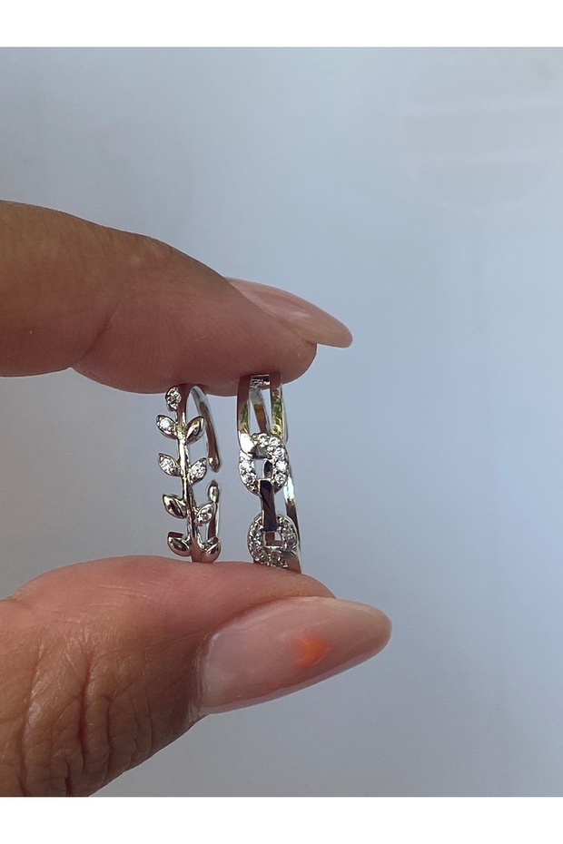 طقم خواتم مزدوجة لون فضي قابل للتعديل - 6