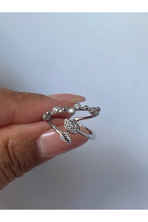 Double Ring Set Silver Color Ivy Pattern - 6