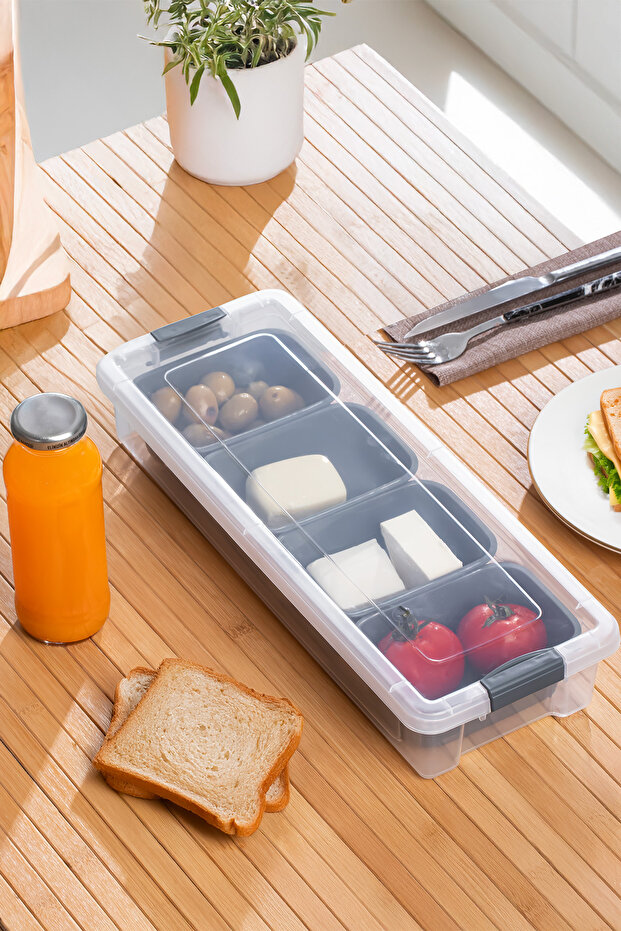 Org-457 6 Piece 4-Compartment Breakfast Multi-Purpose Organizer Storage Container with Lid Breakfast Set - 4