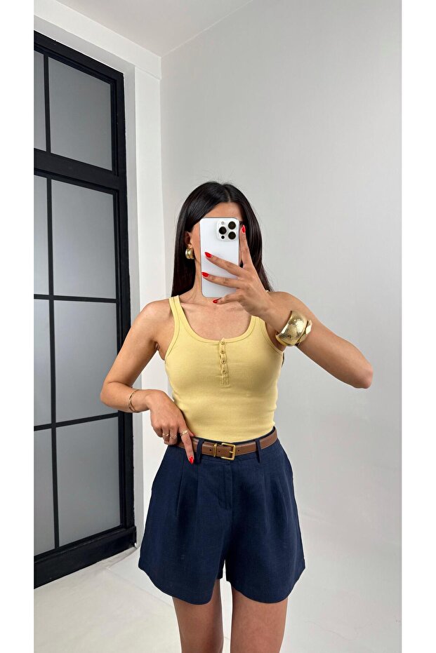 Sarı Önden Düğmeli Basic Atlet Gaus00498 - 1