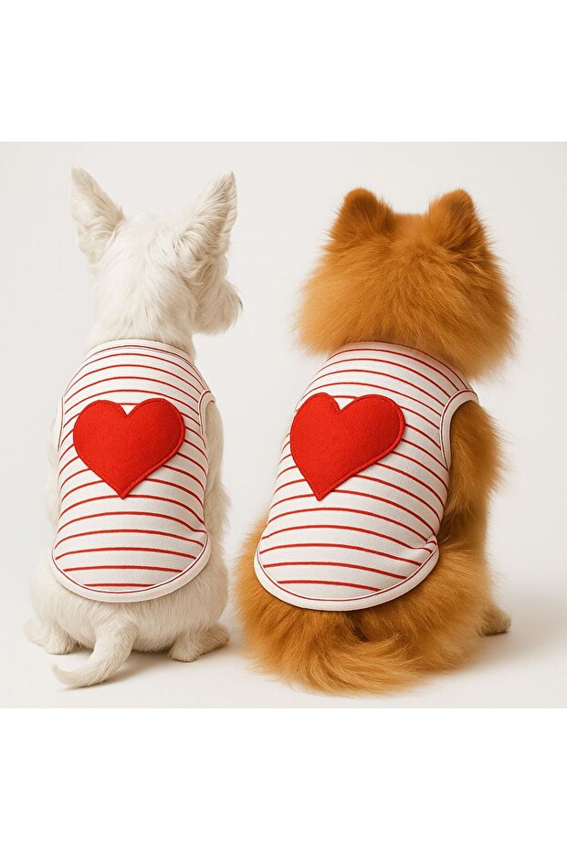 Small Breed Red Stripes Heart Cat Undershirt Dog Undershirt Dog Outfit (1-10kg)