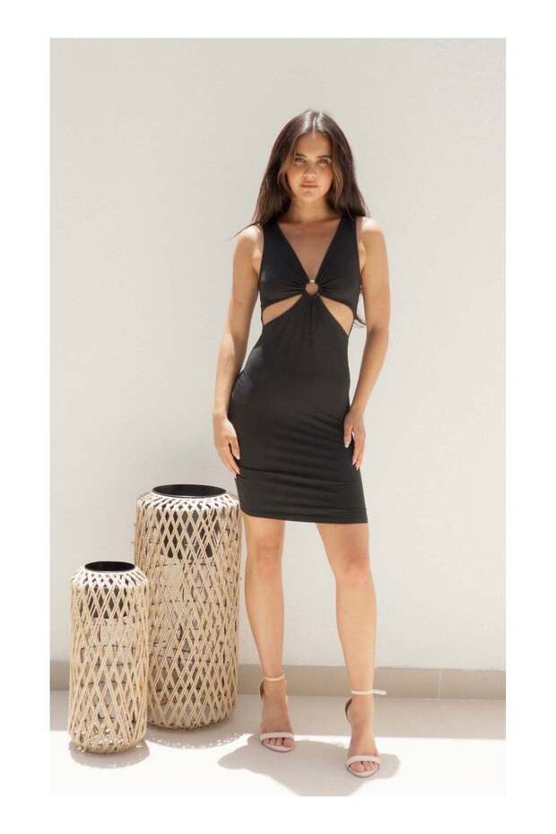 فستان روبي مقصوص - أسود - 1