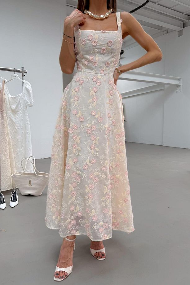 Spring Midi Elbise Taş - 5