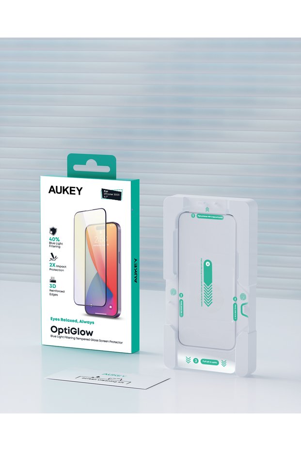 واقي شاشة فائق الوضوح بفلتر الضوء الأزرق لهاتف iPhone 15 شفاف SP-HY10A