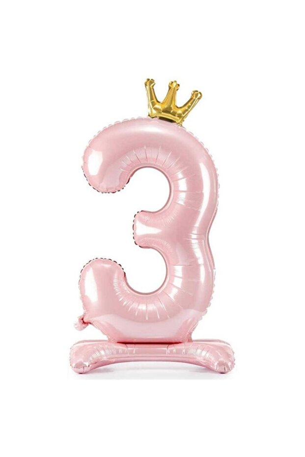 Pink Footed 3 Number Foil Balloon Gold Crown 1 Piece