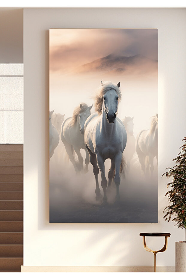 BEYAZ AT KANVAS TABLO - 3