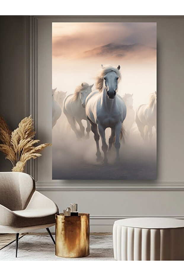 BEYAZ AT KANVAS TABLO - 2