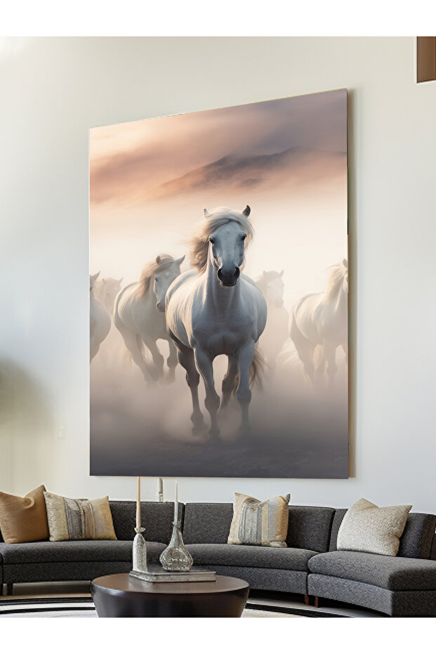 BEYAZ AT KANVAS TABLO - 1