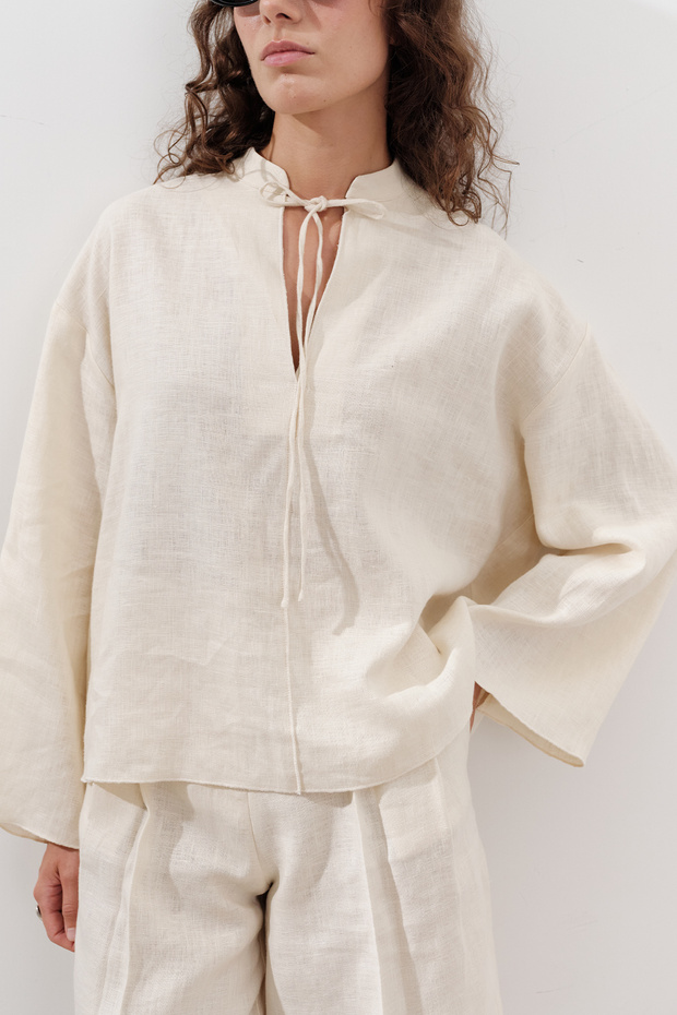 LEINEN-BINDEN-Bluse VANILLE - 3