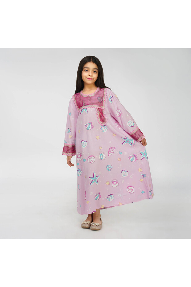 Beach Theme Kids Jalabiya – Full Sleeves and Embellished Square Neckline.