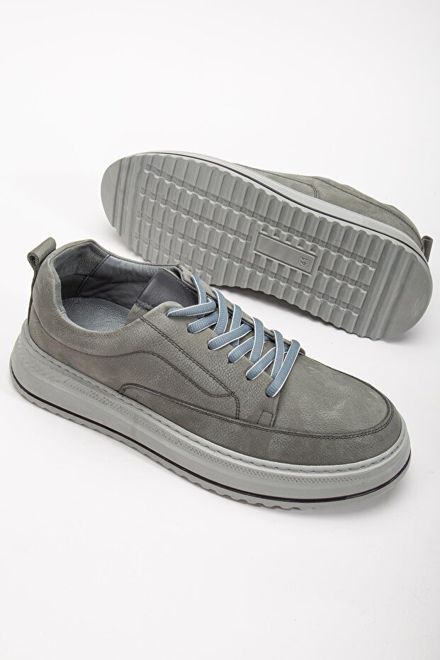Genuine Leather Men's Casual Shoes Gray Nubuck Poly Sole Tied