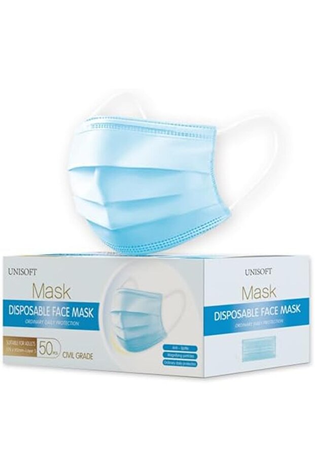 Disposable Face Mask – 3-Ply Blue, Comfortable Fit, Adult Size (50 Pieces)