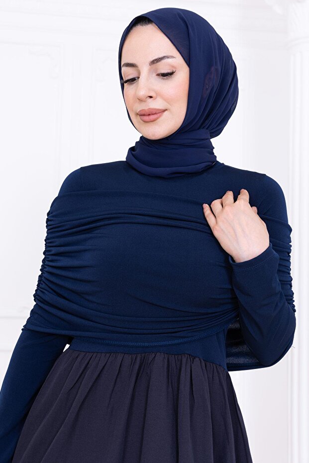 Drapeli Elbise Lacivert HM2780 - 7