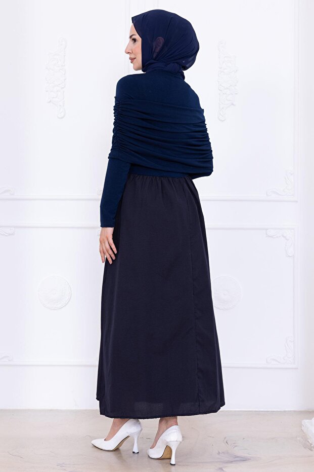 Drapeli Elbise Lacivert HM2780 - 6
