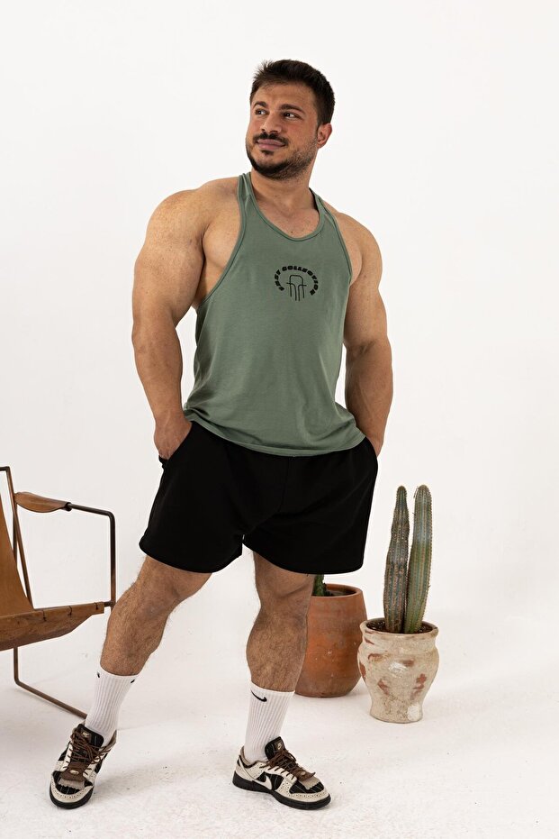 Erkek Yeşil Oversize Atlet – Fast Collection Logo Baskılı Sporcu Atlet - 7